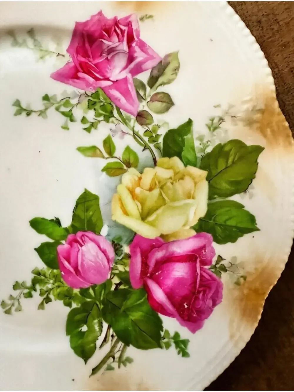 Vintage Floral Ceramic Cake Plate with Handles - 10.5 Inch
